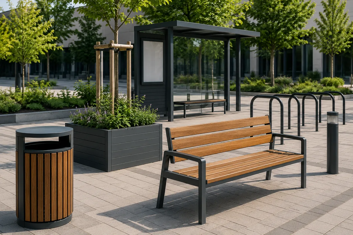 Urbana oprema za javne površine – klupa, koš za otpad, nadstrešnica, stalci za bicikle i žardinjera